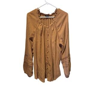 Torrid Long Sleeve Button Up Boho Top With Lace Inset Size 2